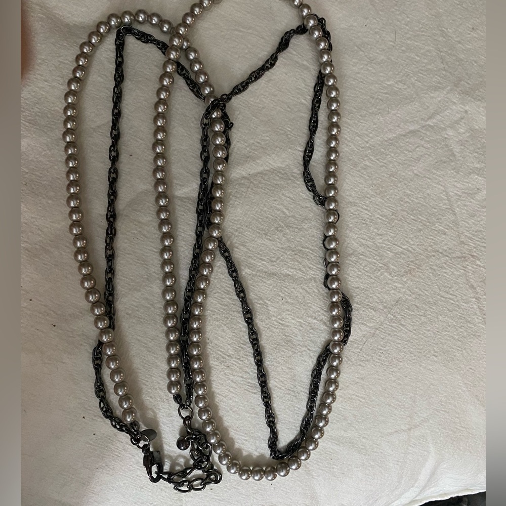 Chicos long pearl and metal chain
